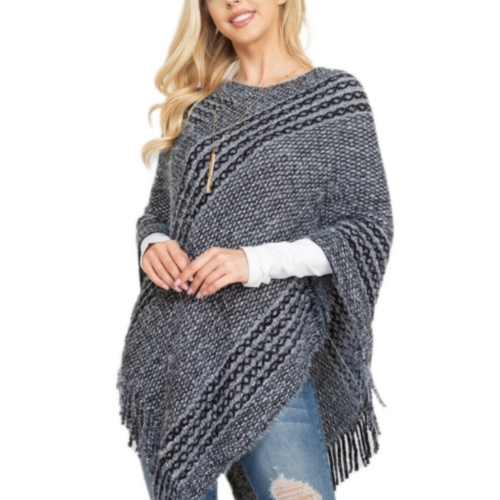 Styline Poncho Sweater With Fringe